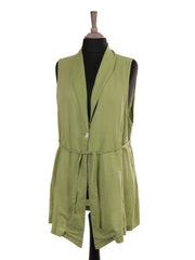 Italian Front Button Detail Collard Linen Cardigan - Lime Green