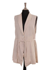 Italian Front Button Detail Collard Linen Cardigan - Beige