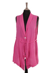 Italian Front Button Detail Collard Linen Cardigan - Cerise
