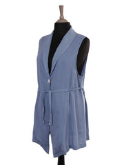 Italian Front Button Detail Collard Linen Cardigan - Denim