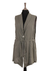 Italian Front Button Detail Collard Linen Cardigan - Khaki