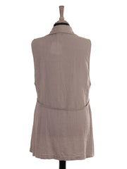 Italian Front Button Detail Collard Linen Cardigan - Mocha