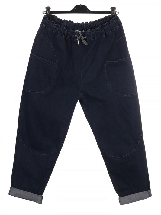 Italian Front Pockets Detail Regular Fit Denim Trousers - Dark Denim