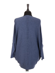 Italian Lace Back Batwing Jumper With Front Diagonal Pocket - Denim
