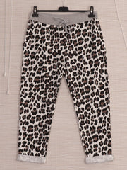 Italian Leopard Print Cotton Trousers - White