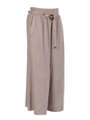 Italian Linen Rope Tie Elasticated Waist Culotte - Mocha