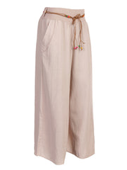 Italian Linen Rope Tie Elasticated Waist Culotte - Beige