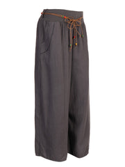 Italian Linen Rope Tie Elasticated Waist Culotte - Charcoal