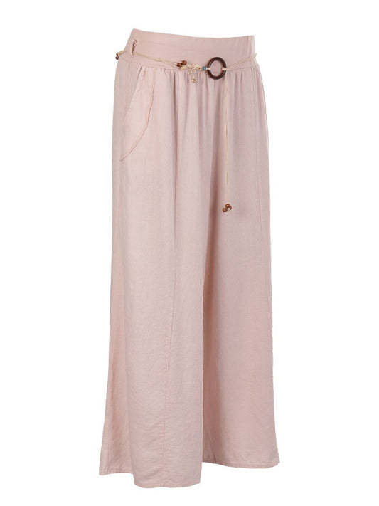 Italian Linen Rope Tie Elasticated Waist Culotte - Baby Pink