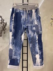 Italian Patch Work Printed Cotton Trouser - Denim