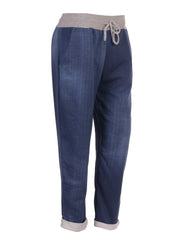 Italian Plain Cotton Joggers - Denim