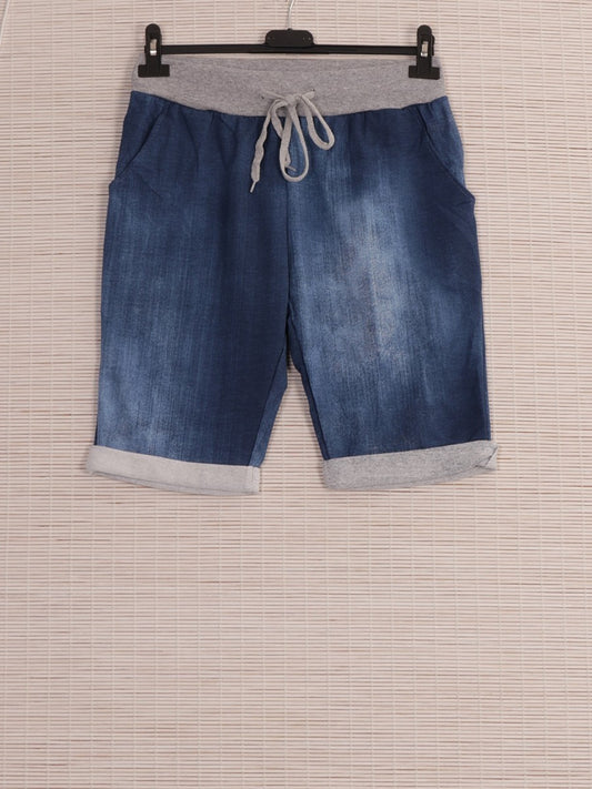 Italian Plain Cotton Shorts - Denim