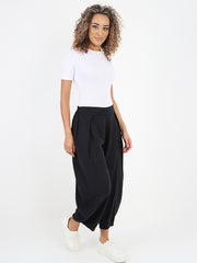 Italian Plain Layered Linen Pants - Black
