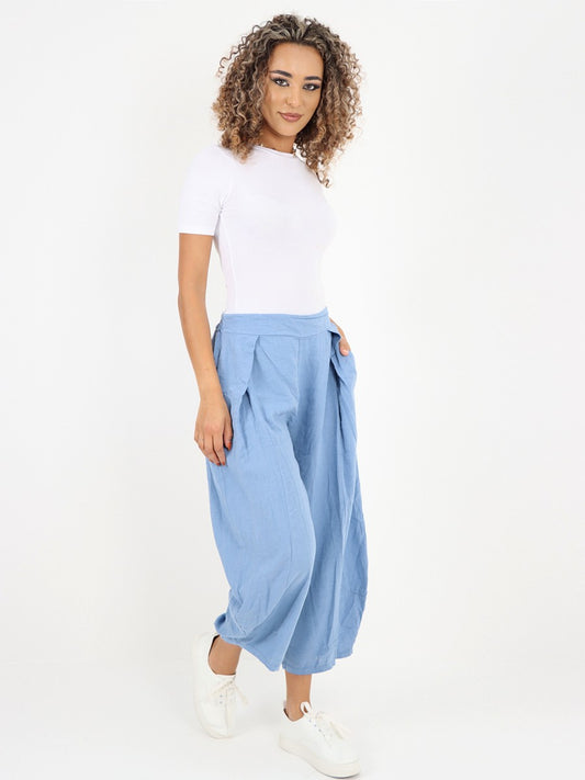 Italian Plain Layered Linen Pants - Denim