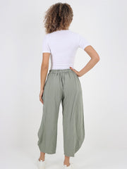 Italian Plain Layered Linen Pants - Khaki