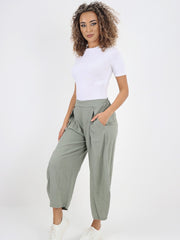 Italian Plain Layered Linen Pants - Khaki