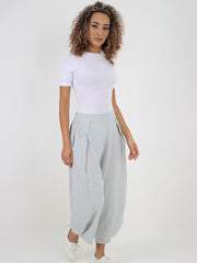 Italian Plain Layered Linen Pants - Light Grey