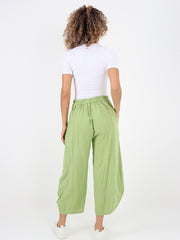 Italian Plain Layered Linen Pants - Lime green