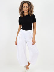 Italian Plain Layered Linen Pants - White