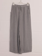 Italian Plain Linen Culottes With Side Pockets - Grey