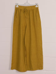 Italian Plain Linen Culottes With Side Pockets - Mustard