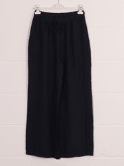 Italian Plain Linen Culottes With Side Pockets - Navy