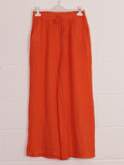 Italian Plain Linen Culottes With Side Pockets - Orange