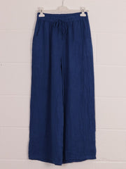 Italian Plain Linen Culottes With Side Pockets - Royal Blue