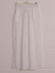 Italian Plain Linen Culottes With Side Pockets - White