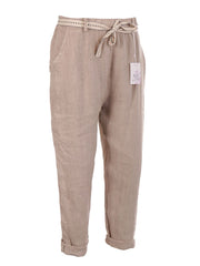 Italian Plain Linen Trouser With Side Pockets - Beige