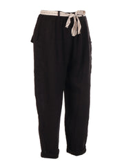 Italian Plain Linen Trouser With Side Pockets - Black
