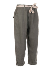 Italian Plain Linen Trouser With Side Pockets - Khaki