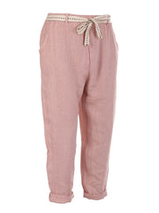 Italian Plain Linen Trouser With Side Pockets - Baby Pink