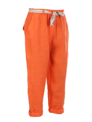 Italian Plain Linen Trouser With Side Pockets - Orange