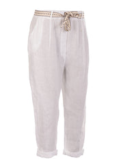 Italian Plain Linen Trouser With Side Pockets - White