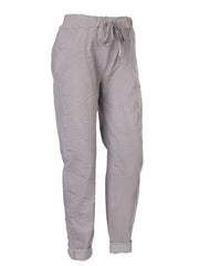 Italian Plain Magic Pants With Side Pockets - Light Grey