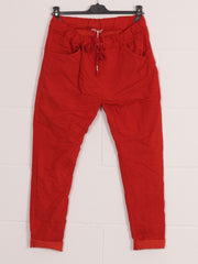 Italian Plain Magic Pants With Side Pockets - Red