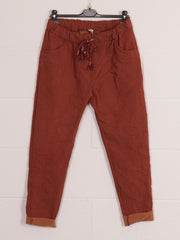 Italian Plain Magic Pants With Side Pockets - Rust