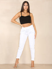 Italian Plain Magic Pants With Side Pockets - White