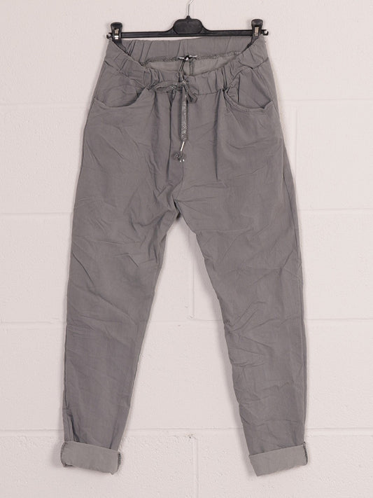 Italian Plain Magic Pants With Side Pockets - Grey