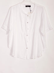 Italian Pleated Front Button Through Linen Blouse - White