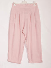 Italian Pleated Relaxed Fit Linen Trousers - Baby Pink