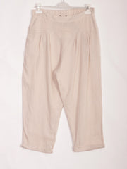 Italian Pleated Relaxed Fit Linen Trousers - Beige