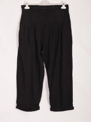 Italian Pleated Relaxed Fit Linen Trousers - Black