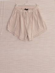 Italian Raw Edge Linen Shorts with Side Pockets - Beige