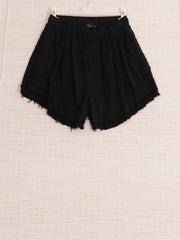 Italian Raw Edge Linen Shorts with Side Pockets - Black