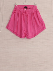 Italian Raw Edge Linen Shorts with Side Pockets - Cerise