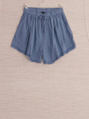 Italian Raw Edge Linen Shorts with Side Pockets - Denim