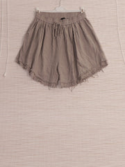 Italian Raw Edge Linen Shorts with Side Pockets - Mocha