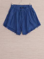 Italian Raw Edge Linen Shorts with Side Pockets - Royal Blue